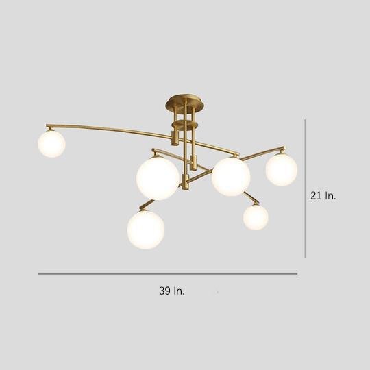 Modern Gold Brass Glass Chandelier with Curved Line Design LED