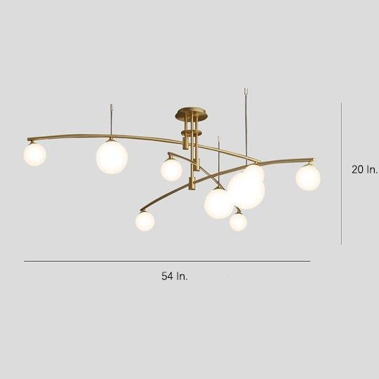 Modern Gold Brass Glass Chandelier with Curved Line Design LED