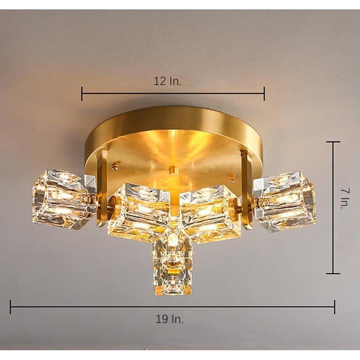 6-Light Crystal Brass Flush Mount LED Ceiling Light | Nordic Design