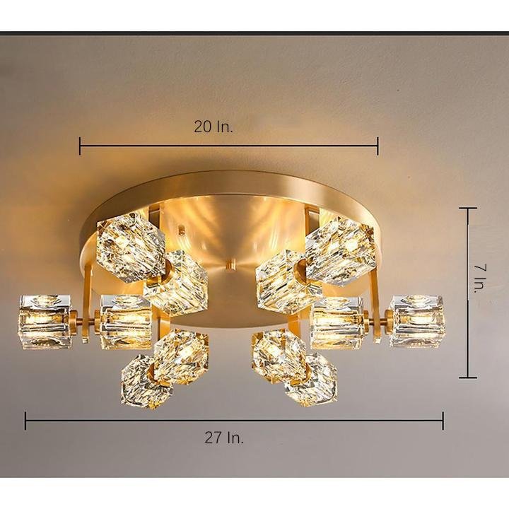 6-Light Crystal Brass Flush Mount LED Ceiling Light | Nordic Design