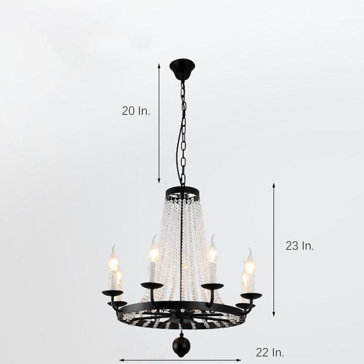 Vintage Wagon Wheel Crystal Chandelier - Black Metal Candle Style