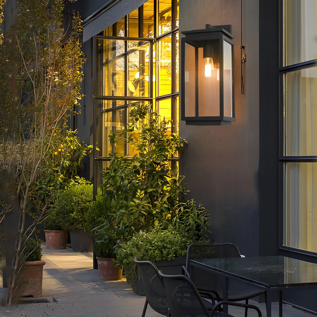 Rectangular Glass Industrial Outdoor Wall Lamp - Black Aluminum