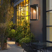 Rectangular Glass Industrial Outdoor Wall Lamp - Black Aluminum