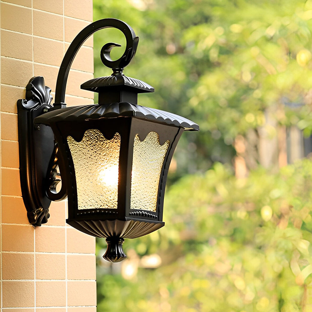 Retro Glass Lantern Waterproof LED Outdoor Wall Lamp Black