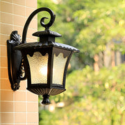 Retro Glass Lantern Waterproof LED Outdoor Wall Lamp Black