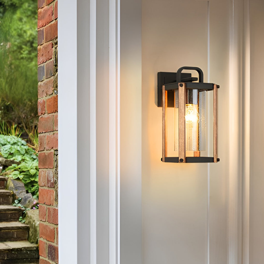 Industrial Lantern Glass Outdoor Wall Sconce – Black Aluminum