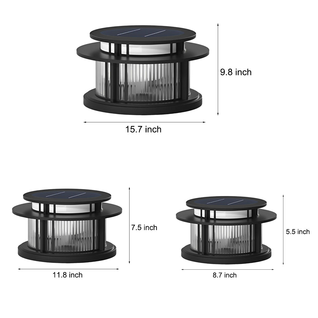 Modern Round Solar Outdoor Post Light - Waterproof LED Pillar Lamp