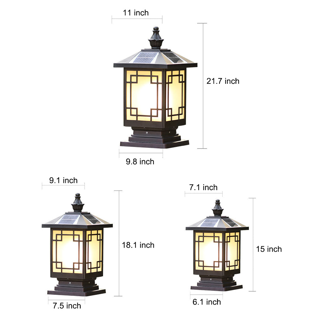 Solar Fence Post Light with Grilles - Aluminum Waterproof LED