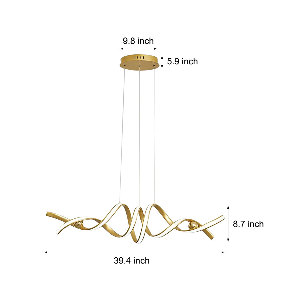 Modern Wave Twisted LED Pendant Light Stepless Dimming Aluminum