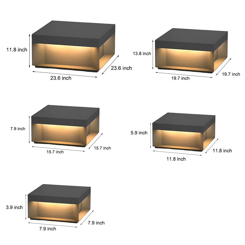 Modern Square LED Outdoor Pier Mount Post Light Black Steel Glass