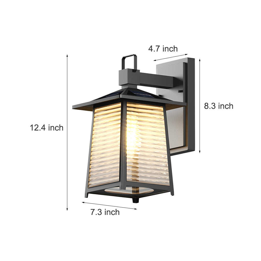 Modern Solar Outdoor Wall Light – Glass & Aluminum Black Sconce