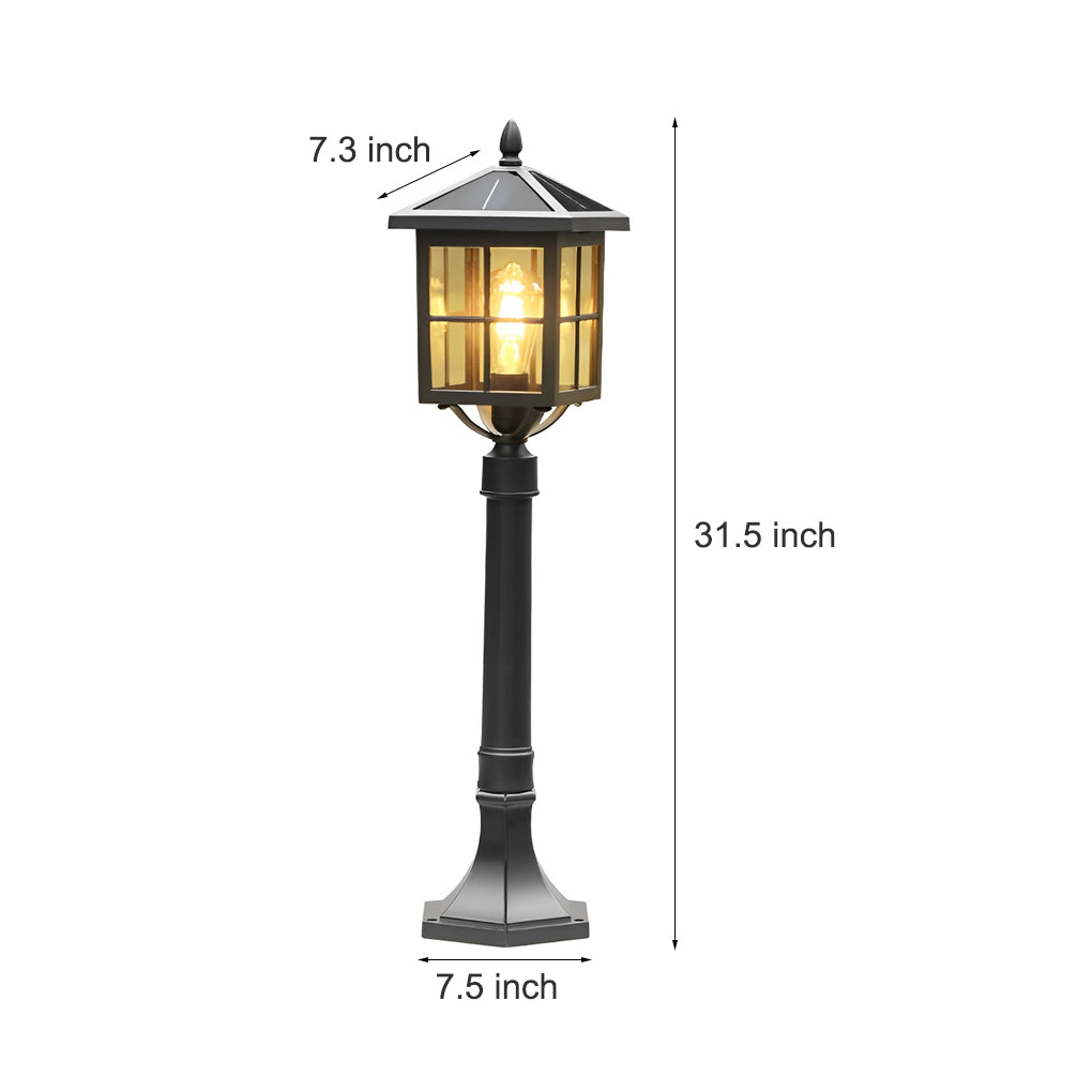 Retro Black Aluminum Solar & Hardwired Outdoor Lawn Lamp