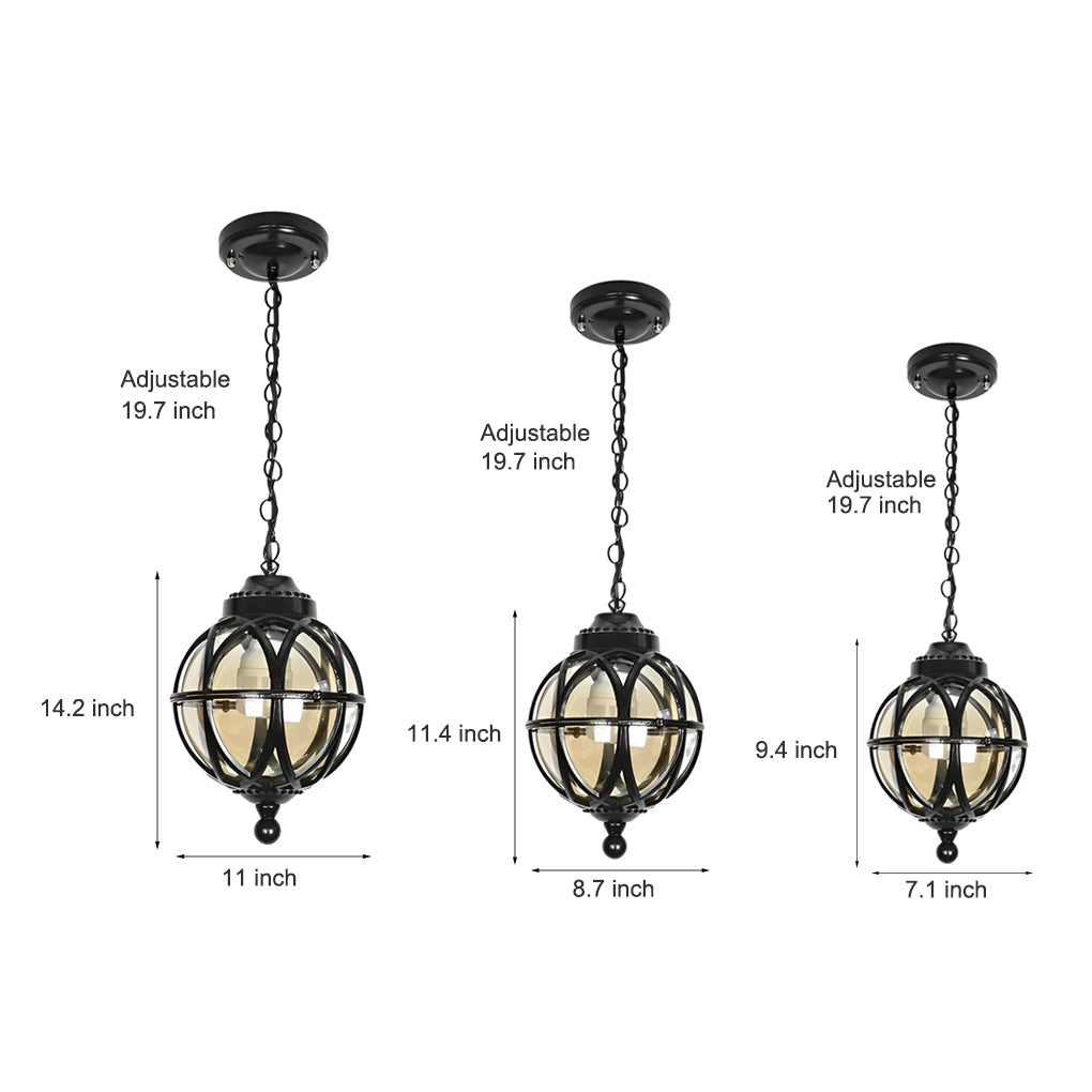 Retro Aluminum Glass Ball Pendant Outdoor Ceiling Light