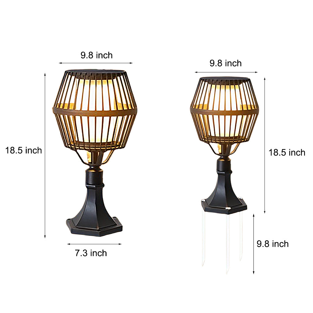 Matte Black Solar Caged Lantern - Modern Outdoor Landscape Light