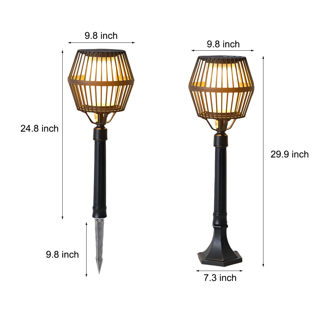 Matte Black Solar Caged Lantern - Modern Outdoor Landscape Light
