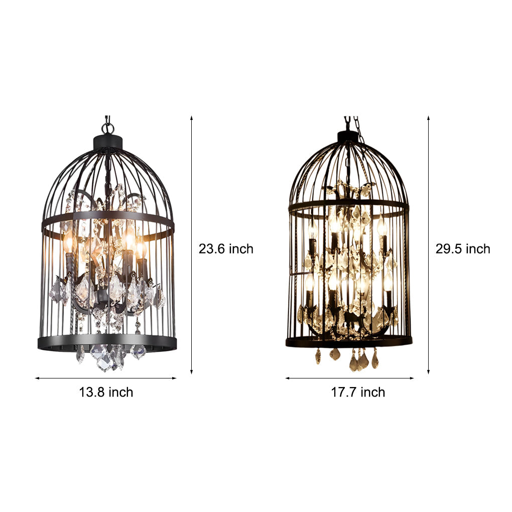 Crystal Birdcage Chandelier Industrial Retro Iron Pendant Light