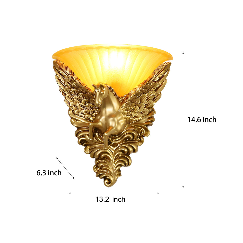 Horse Head Resin Wall Sconce with Frosted Glass Shade – Gold Finish