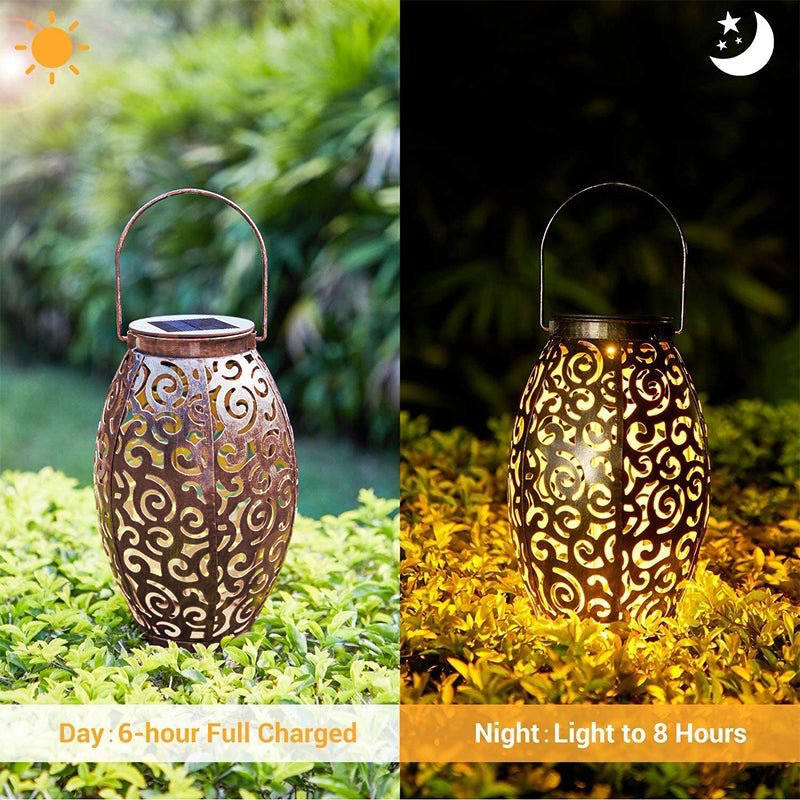 Solar Powered LED Outdoor Lantern Red Copper Antique Design
