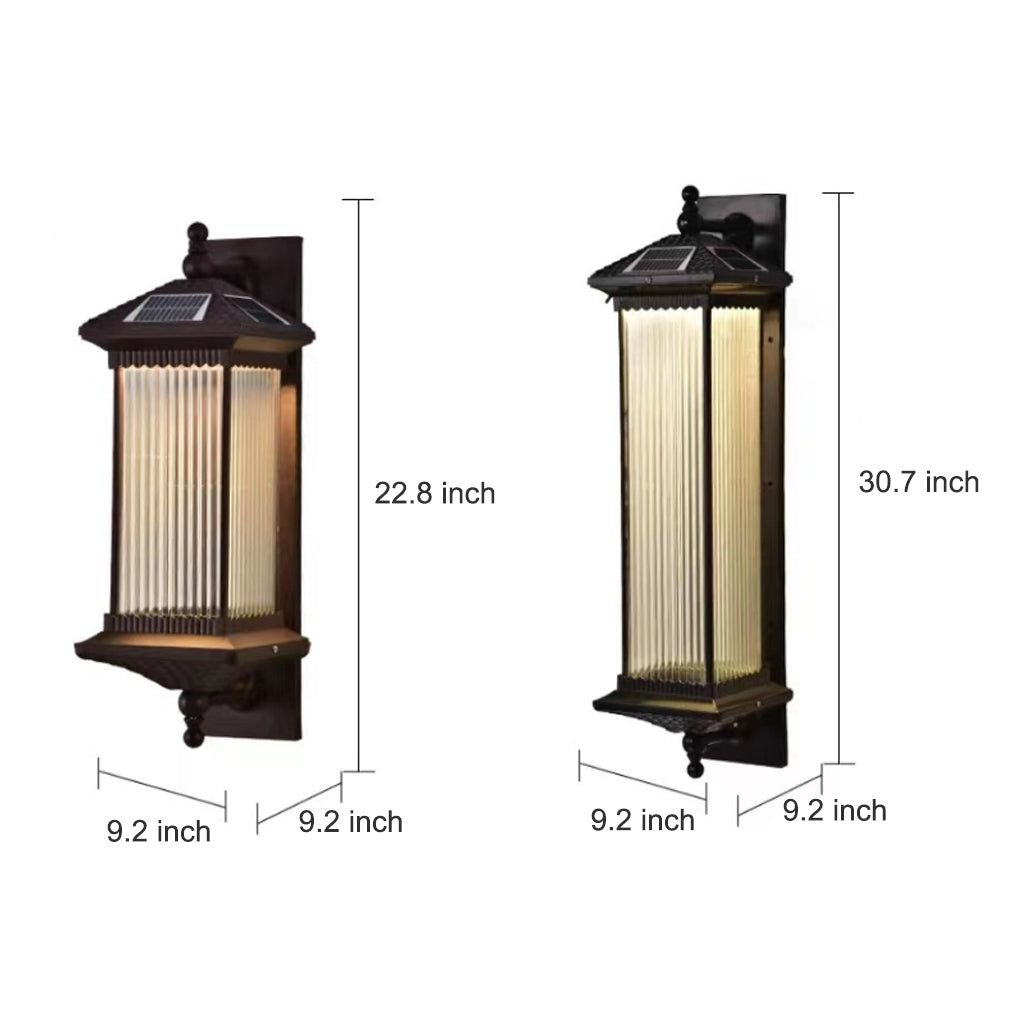 Solar Outdoor Wall Light with Striped Glass Shade IP55 Waterproof