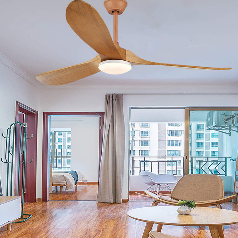 Modern Solid Wood Ceiling Fan with LED Light and Remote Control