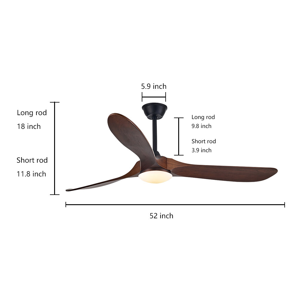 Modern Solid Wood Ceiling Fan with LED Light and Remote Control