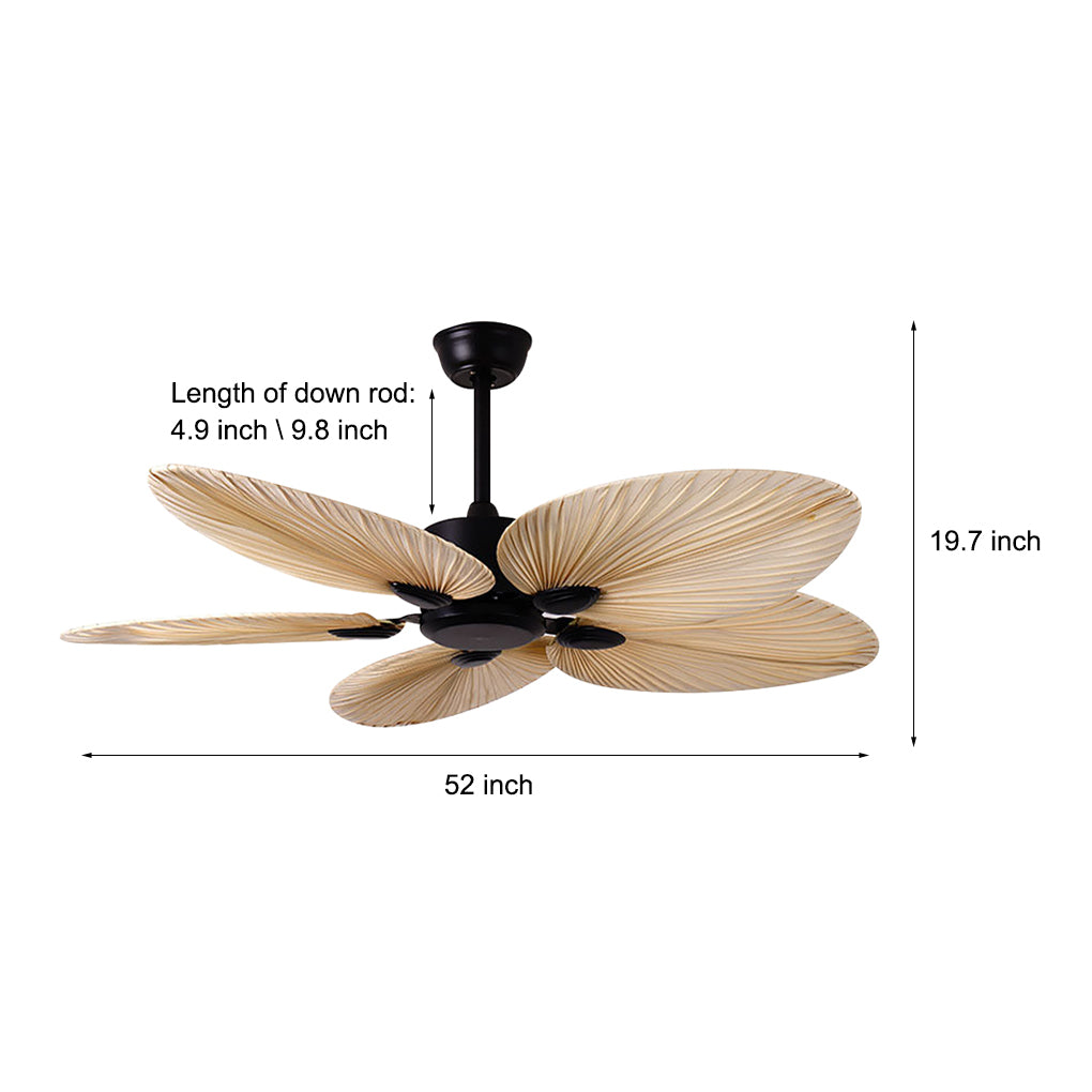 52'' Palm Leaf Ceiling Fan with Remote & Timer - Modern Flush Mount