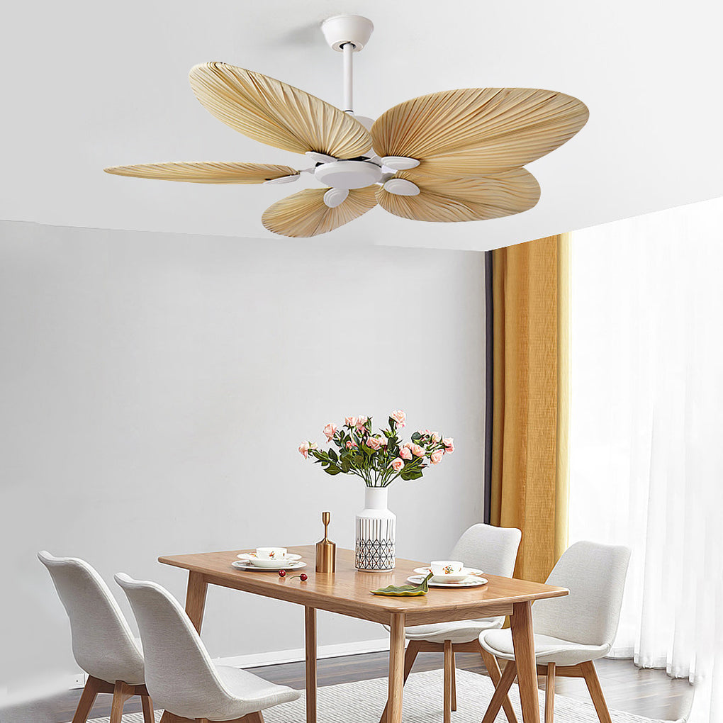 52'' Palm Leaf Ceiling Fan with Remote & Timer - Modern Flush Mount