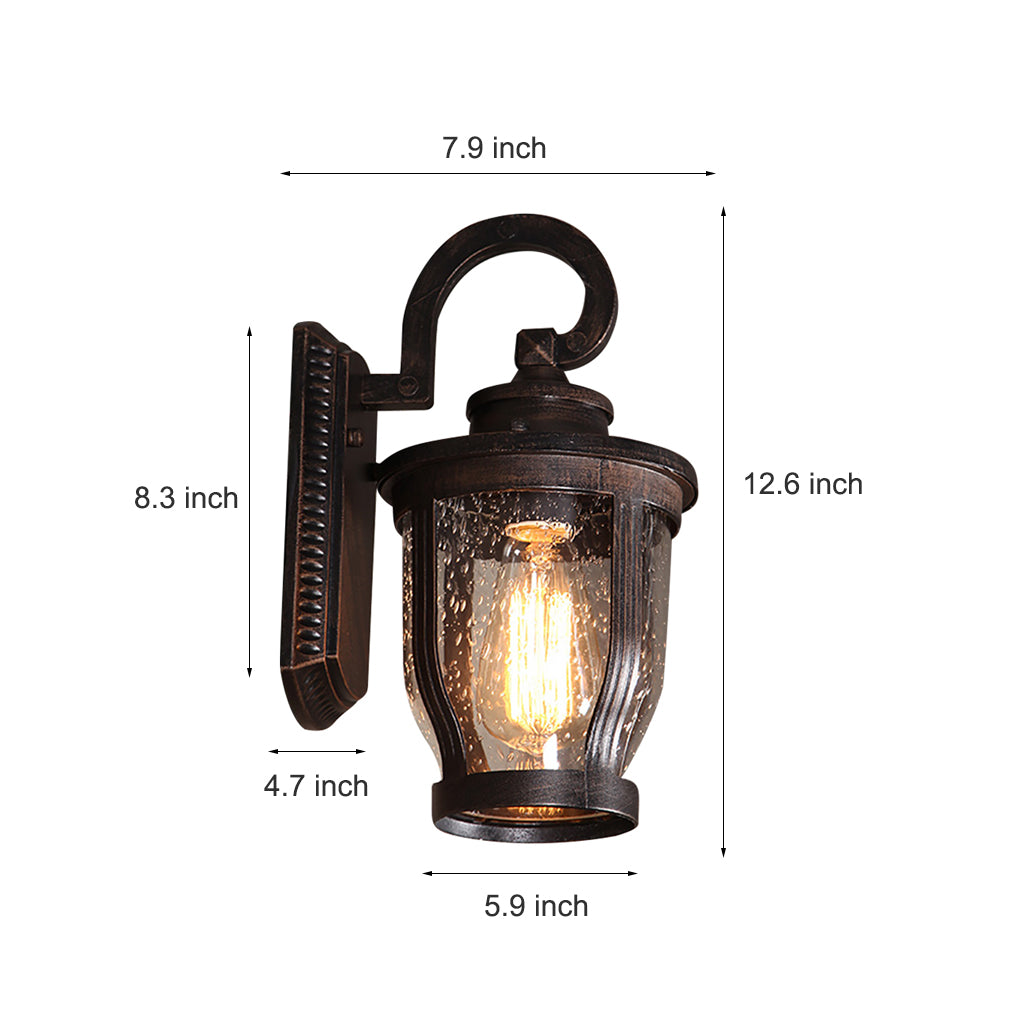 Vintage Bubbled Glass Outdoor Wall Light - Waterproof Aluminum