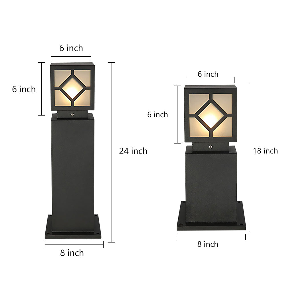 Solar-Powered Square Bollard Light Industrial Glass Outdoor Lighting