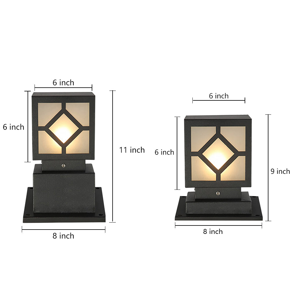 Solar-Powered Square Bollard Light Industrial Glass Outdoor Lighting