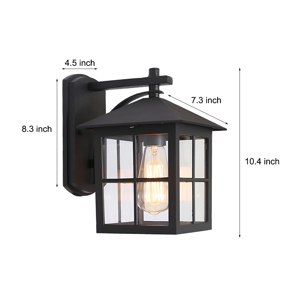 Antique Lantern Glass Waterproof Outdoor Wall Sconce Black