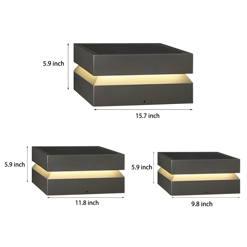 Square LED Solar Post Cap Light - Modern Black Stainless Steel