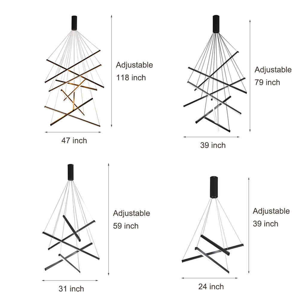 Modern Black Linear LED Chandelier with Stepless Dimming & Remote