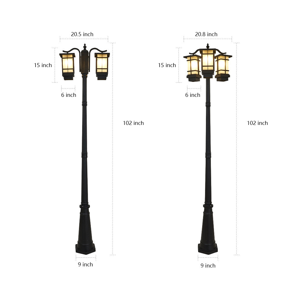 Modern Black Outdoor Post Light - 2/3 Light Aluminum Street Lamp