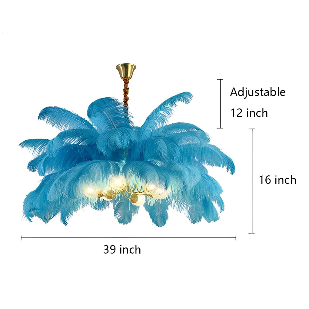 Feather Flush Mount Chandelier Modern Copper Ceiling Light 39"
