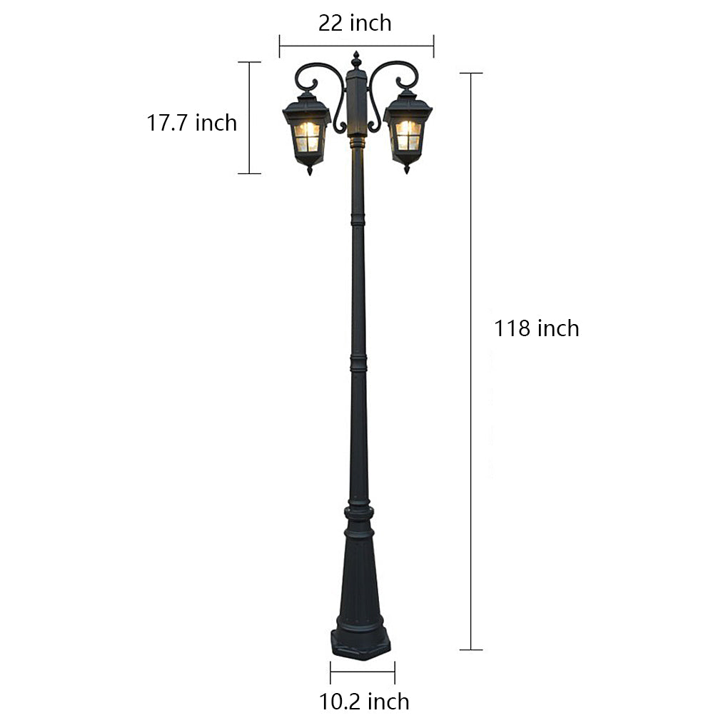 2-Light Outdoor Pole Light – Industrial Black Aluminum & Glass