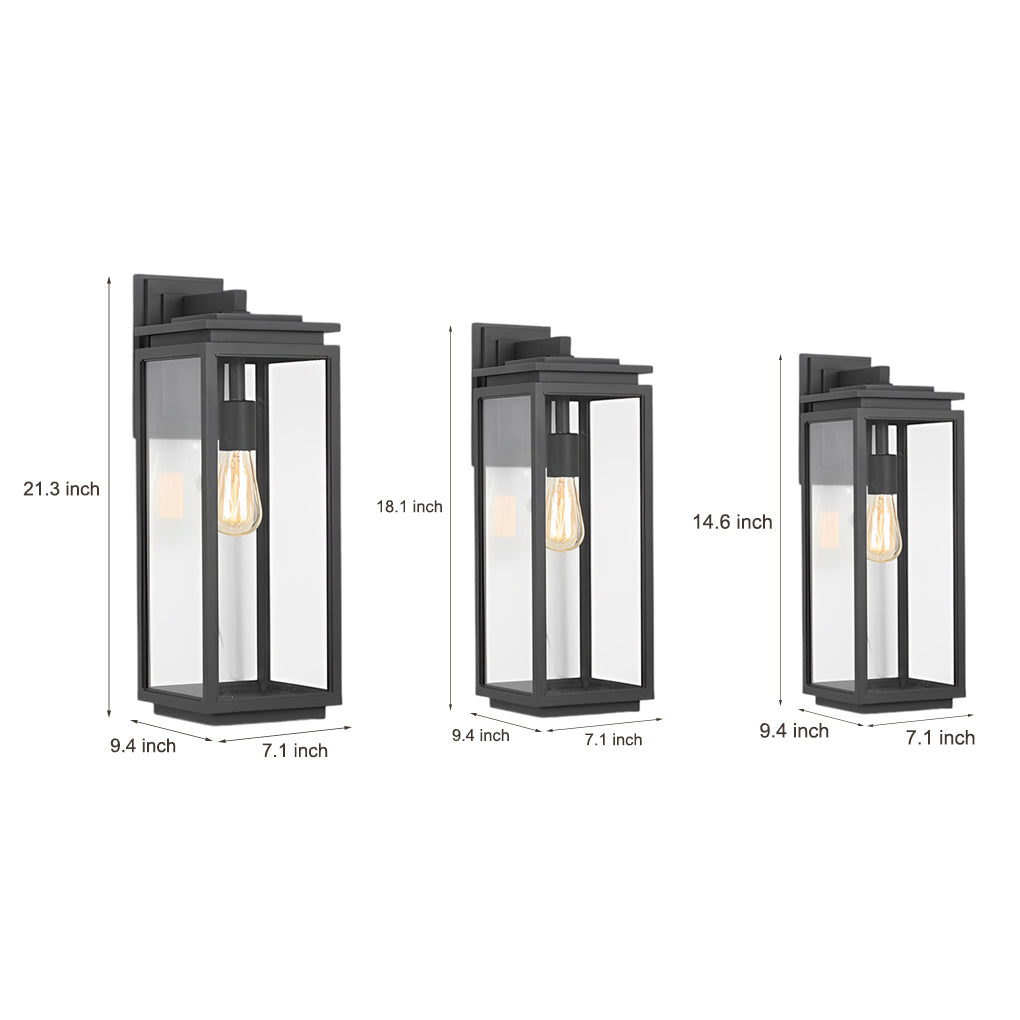 Rectangular Glass Industrial Outdoor Wall Lamp - Black Aluminum