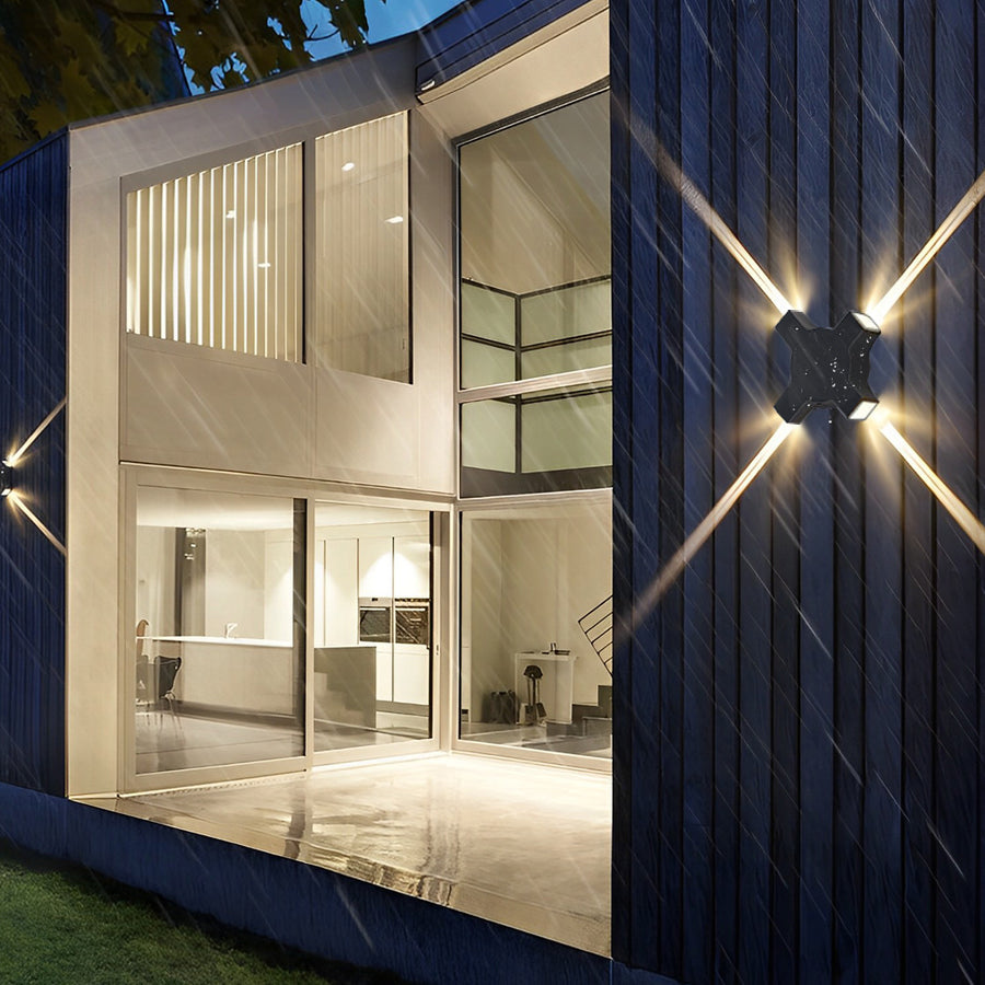 Starlight Modern LED Outdoor Wall Lamp - Waterproof Black Aluminum