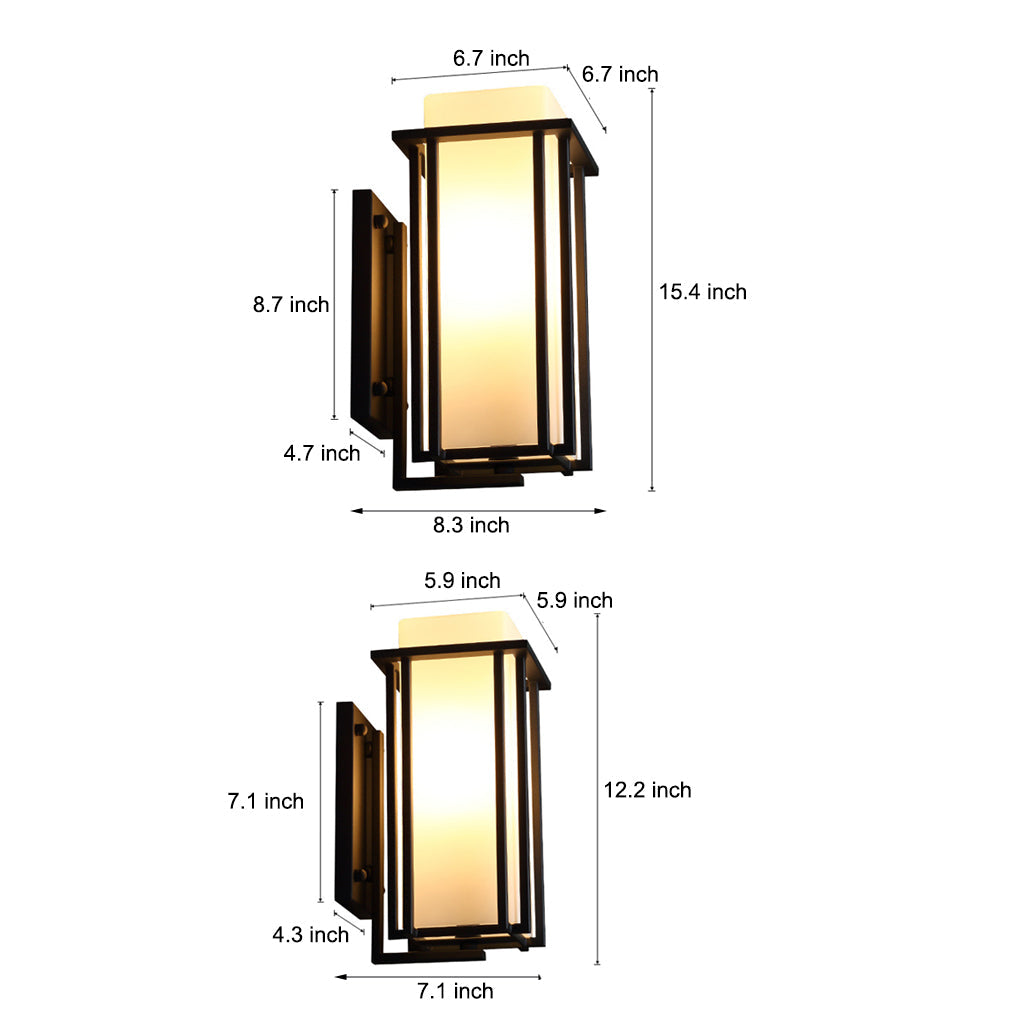 Square Waterproof LED Outdoor Wall Lamp Black Iron Glass Sconce