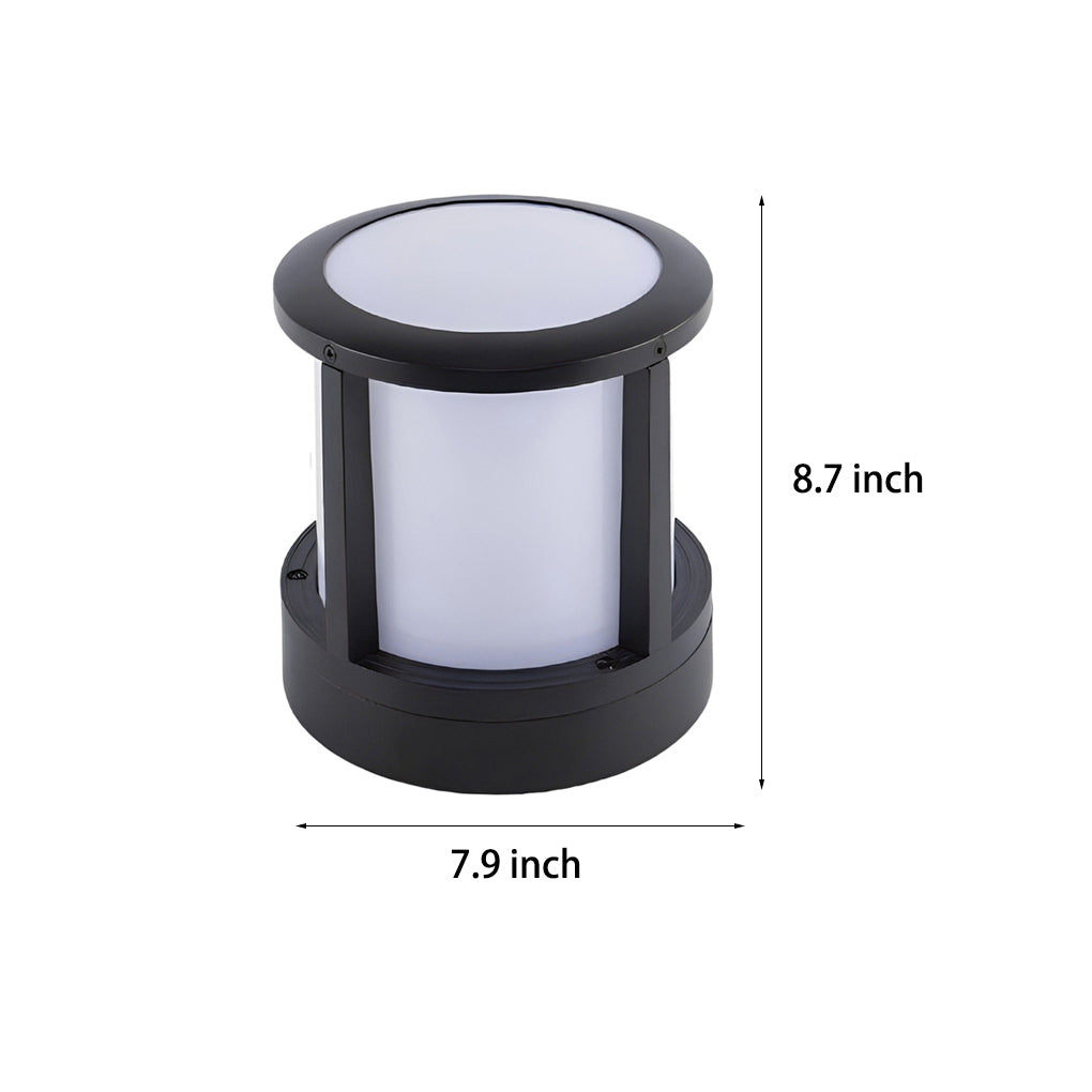 Modern Cylindrical Outdoor Post Light - Matte Black Aluminum