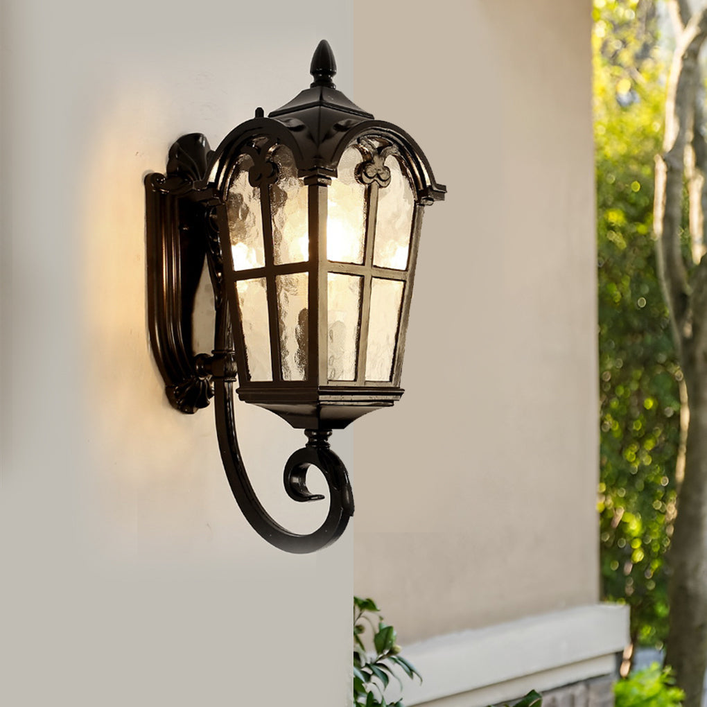 Vintage Black Lantern Outdoor Wall Light | Aluminum & Glass
