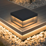 Modern Square LED Outdoor Pier Mount Post Light Black Steel Glass