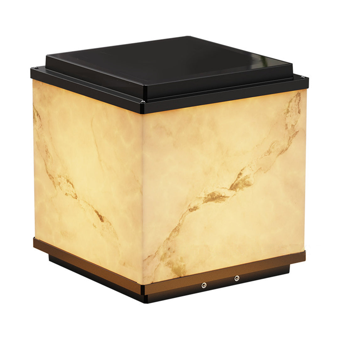 Square Marbled Solar Powered Fence Post Light - Modern Outdoor LED