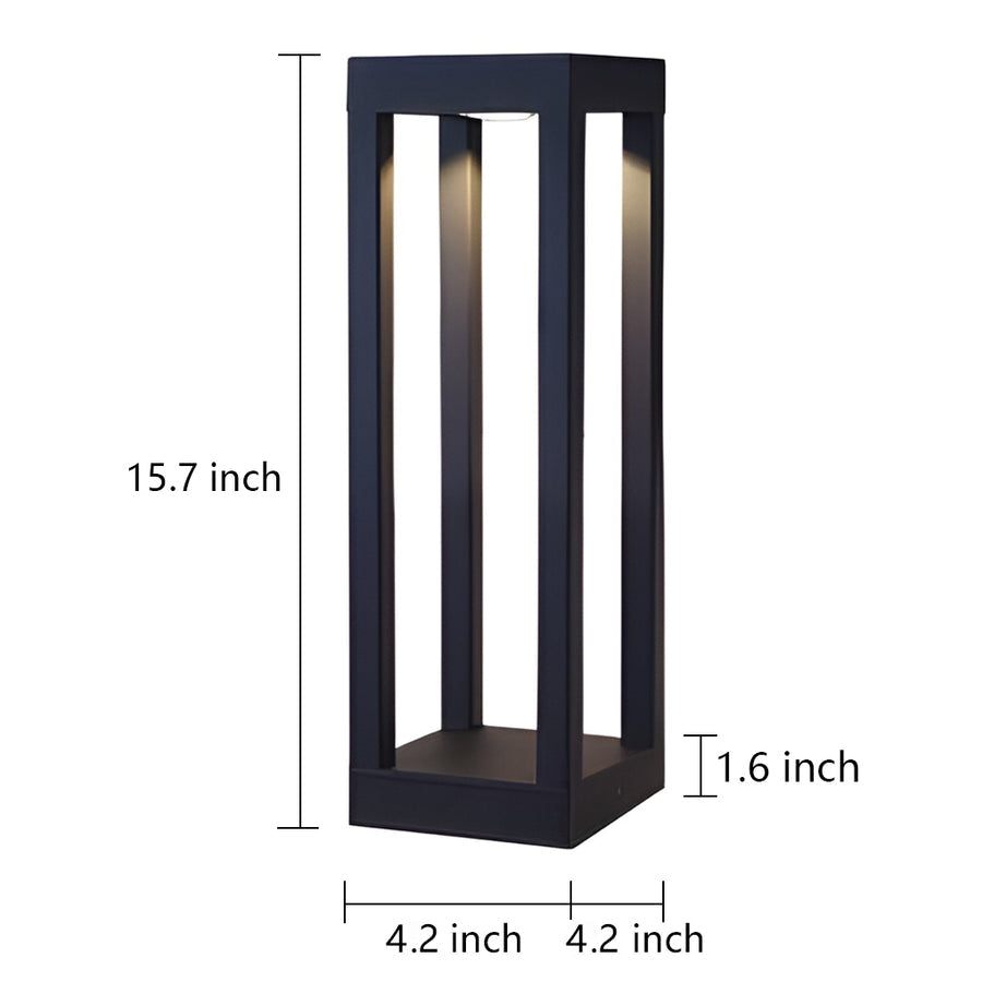 Black Aluminum LED Bollard Light 4-Beam Outdoor Garden Path