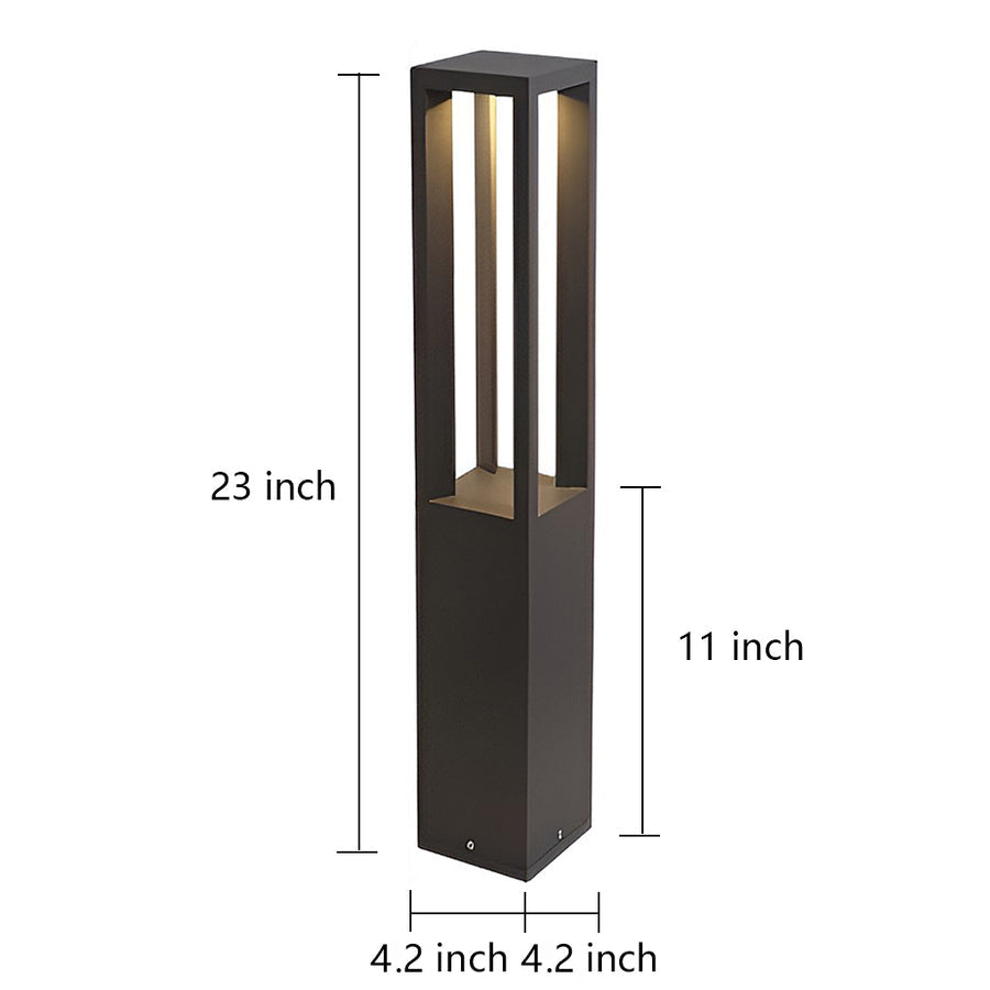 Black Aluminum LED Bollard Light 4-Beam Outdoor Garden Path