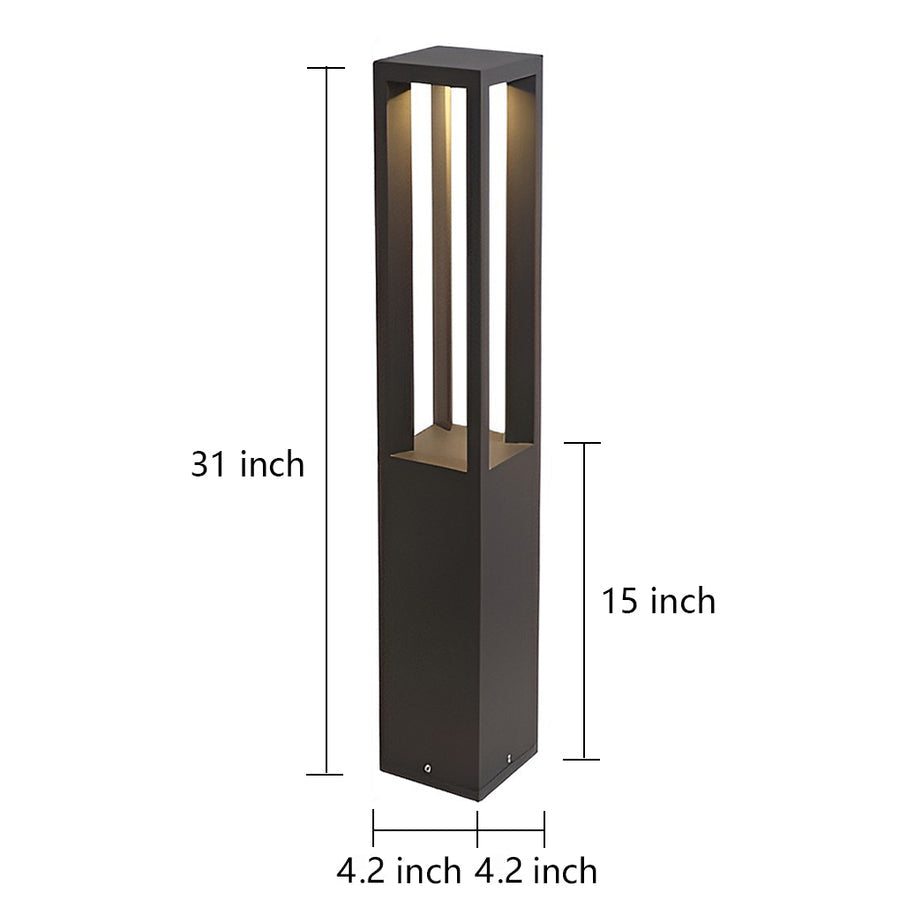 Black Aluminum LED Bollard Light 4-Beam Outdoor Garden Path