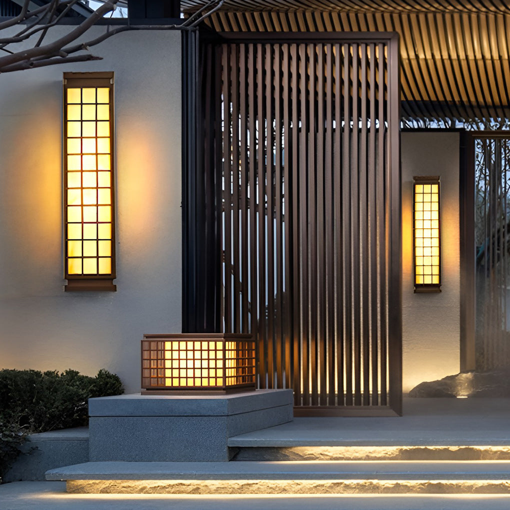 Rectangular Industrial Outdoor Wall Light with Marble Shade