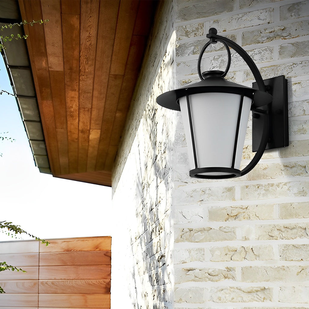 Vintage Frosted Glass Outdoor Wall Light - Black Metal Frame