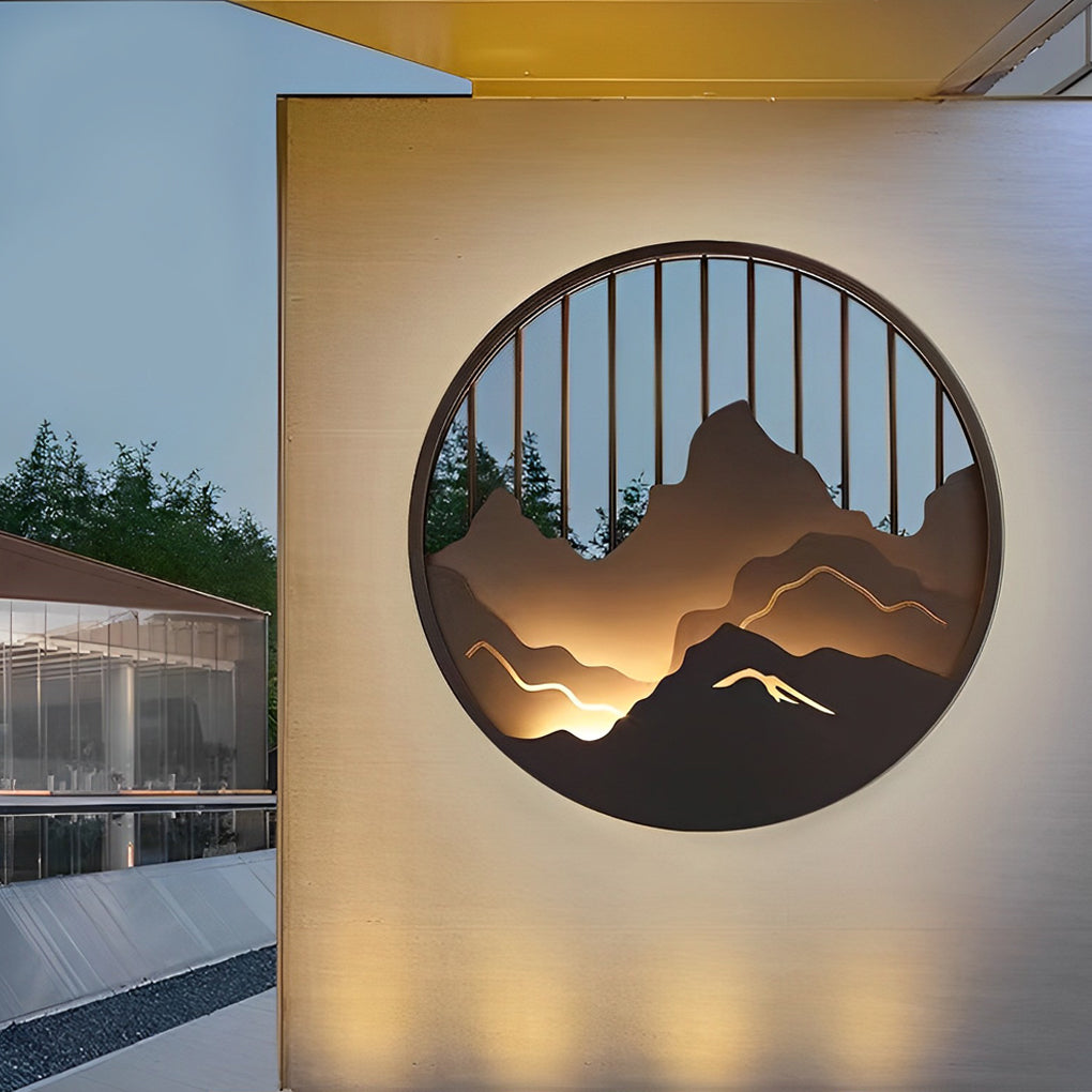 Mountain Scenery LED Outdoor Wall Sconce - Modern Waterproof Iron