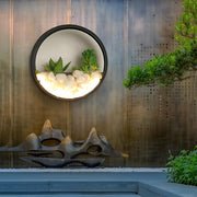 Modern Round Outdoor Wall Light with Stones & Greenery – LED 18W
